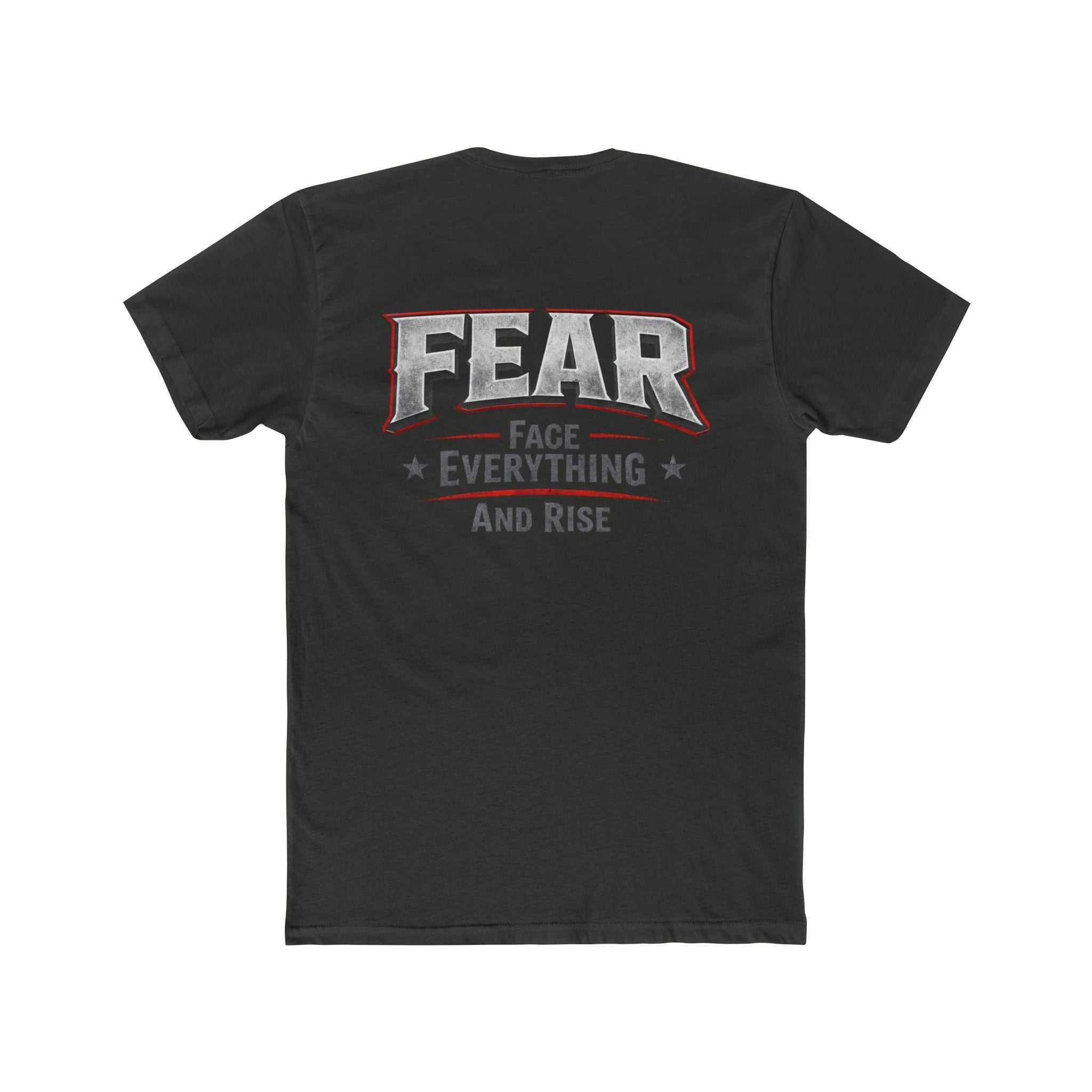 White FEAR Face Everything And Rise crew tee by Printify displayed on a neutral background.