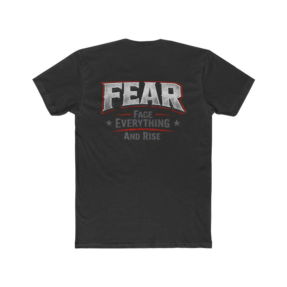 White FEAR Face Everything And Rise crew tee by Printify displayed on a neutral background.