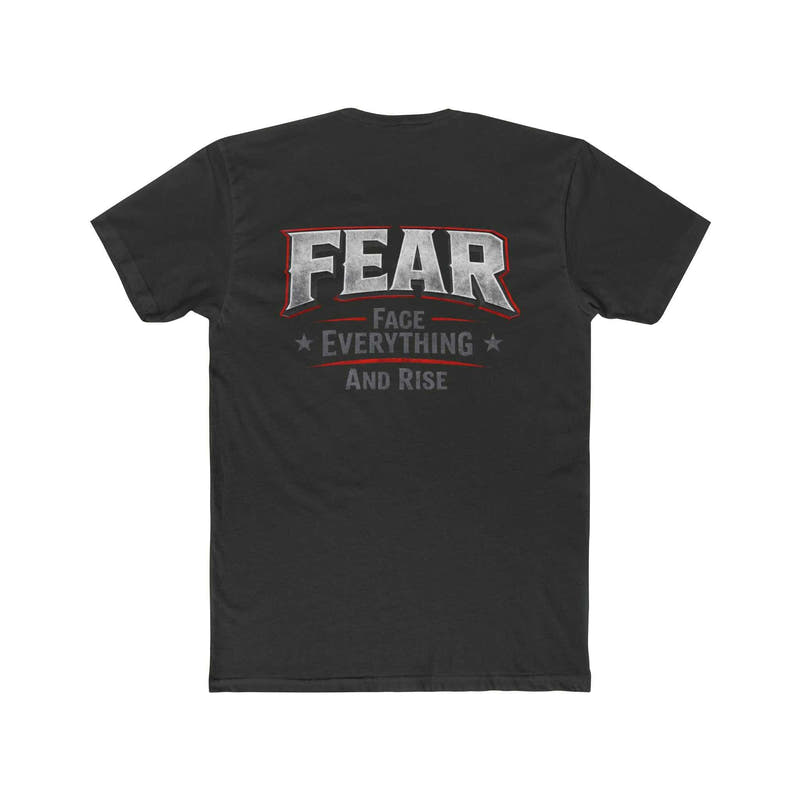 White FEAR Face Everything And Rise crew tee by Printify displayed on a neutral background.