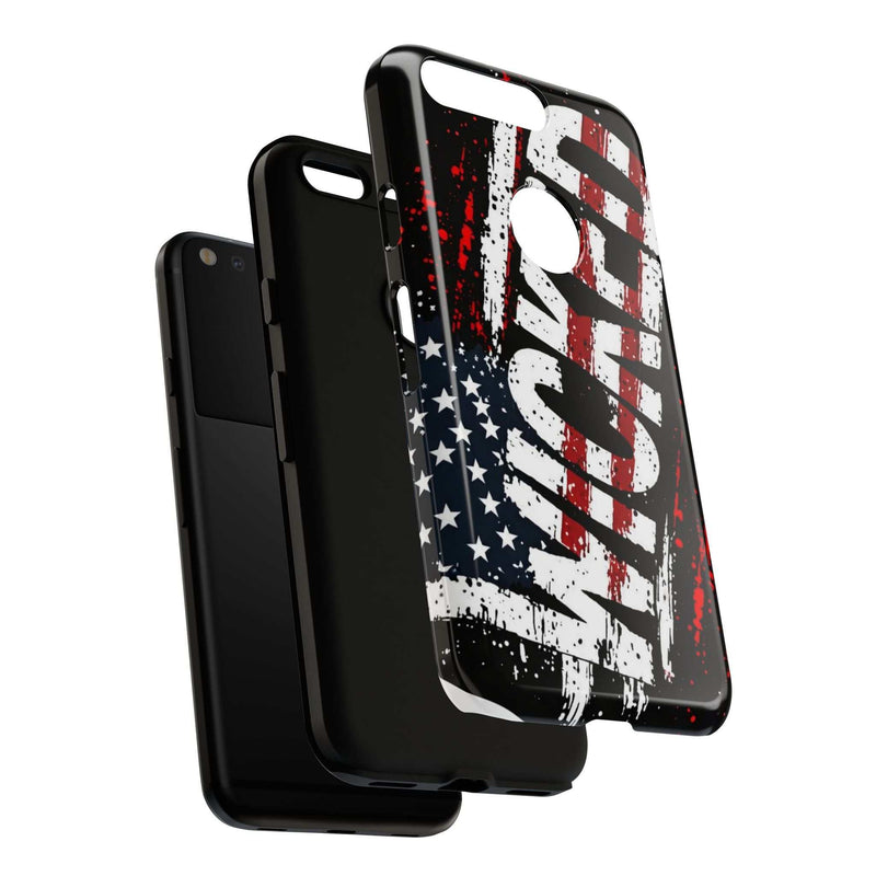Distressed American flag phone case featuring "VETERAN" graphic by Printify, designed for rugged patriotic protection.