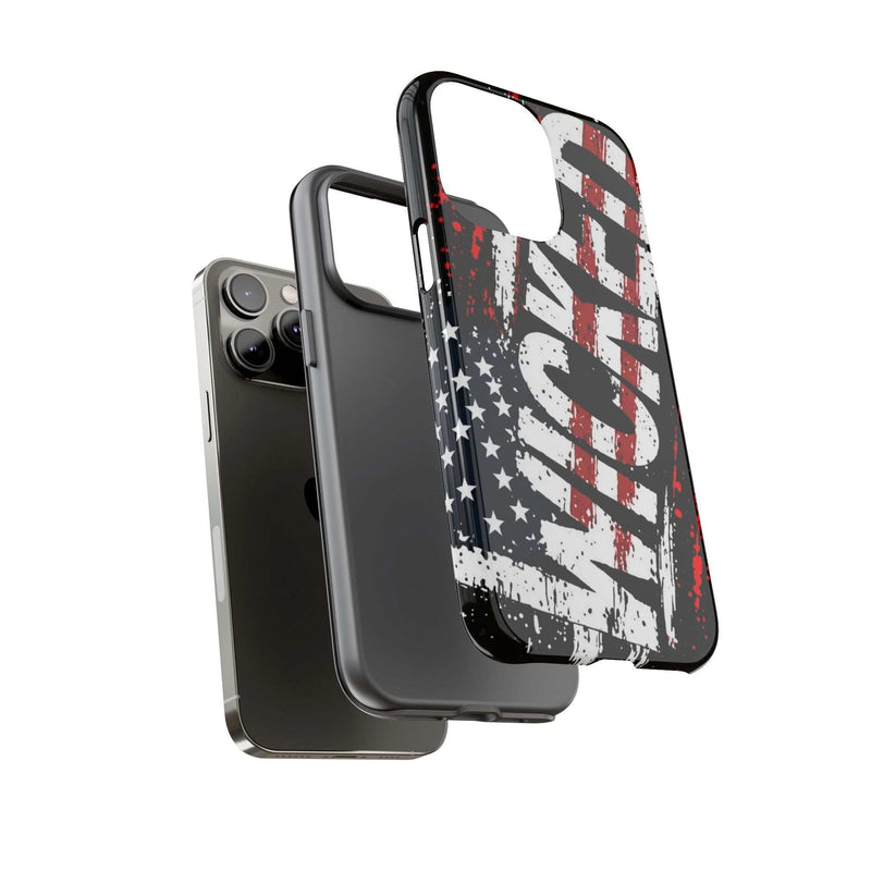 Distressed American flag phone case featuring "VETERAN" graphic by Printify, showcasing rugged patriotic design.