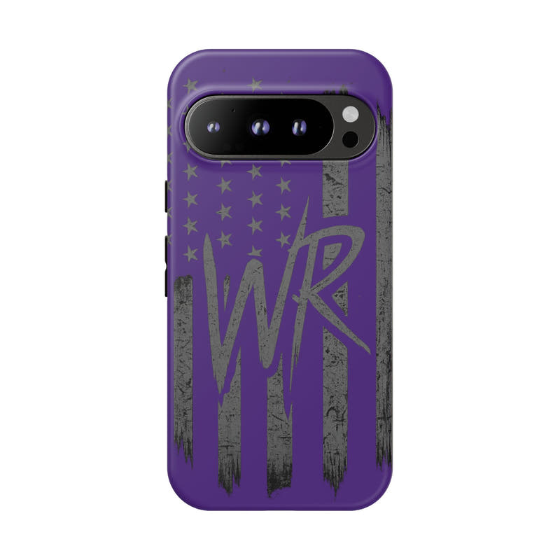 Purple 'WR' Flag Tough Phone Case by Printify, featuring a durable design and vibrant flag graphic.