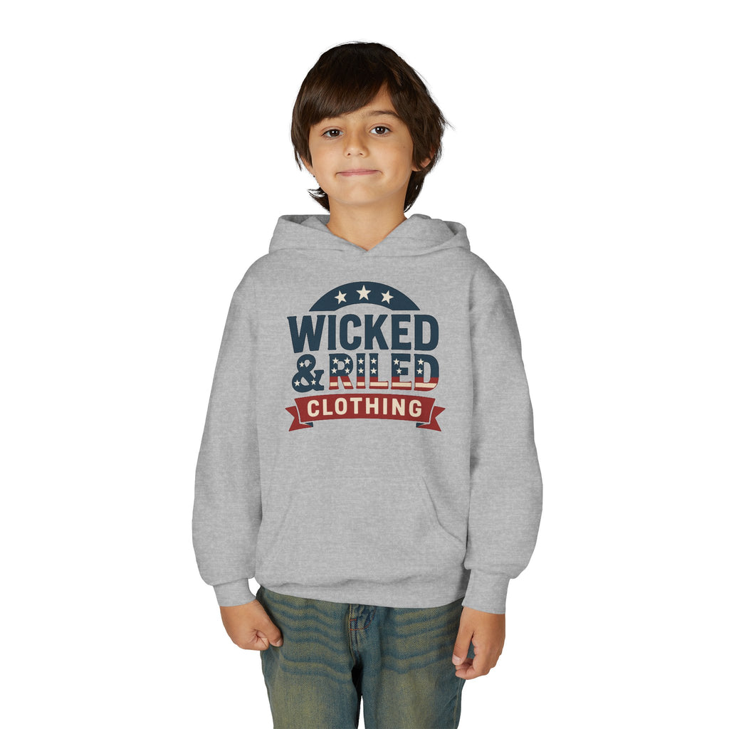 Wicked & Riled Youth Hoodie Patriotic Vintage Logo Sweatshirt