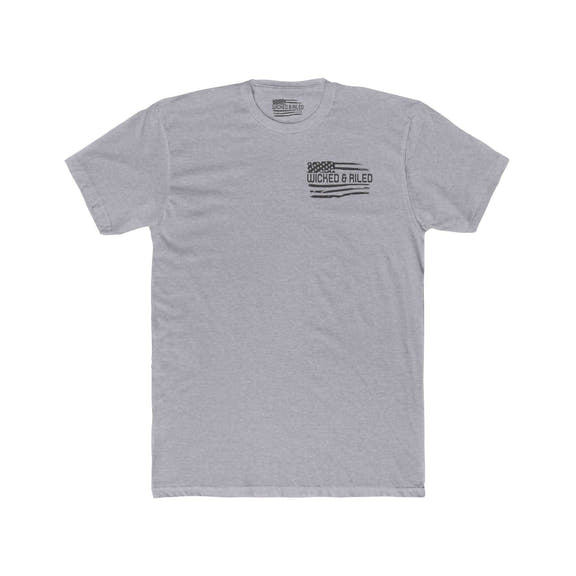 Wicked & Riled bold graphic tee by Printify, featuring a simple flag design on a black t-shirt.