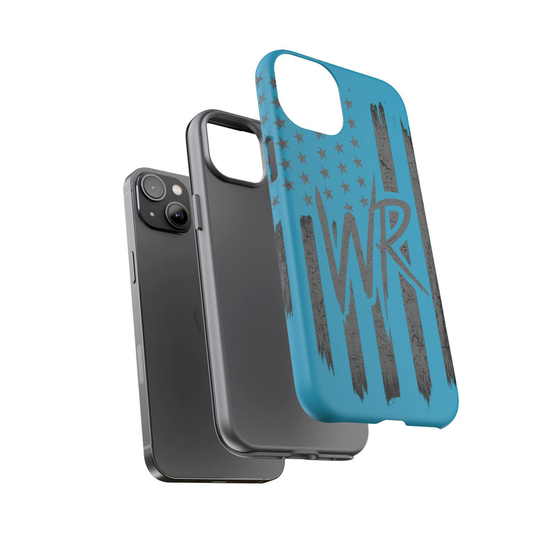 Patriotic blue 'WR' flag tough phone case by Printify, showcasing a durable design with a vibrant flag pattern.